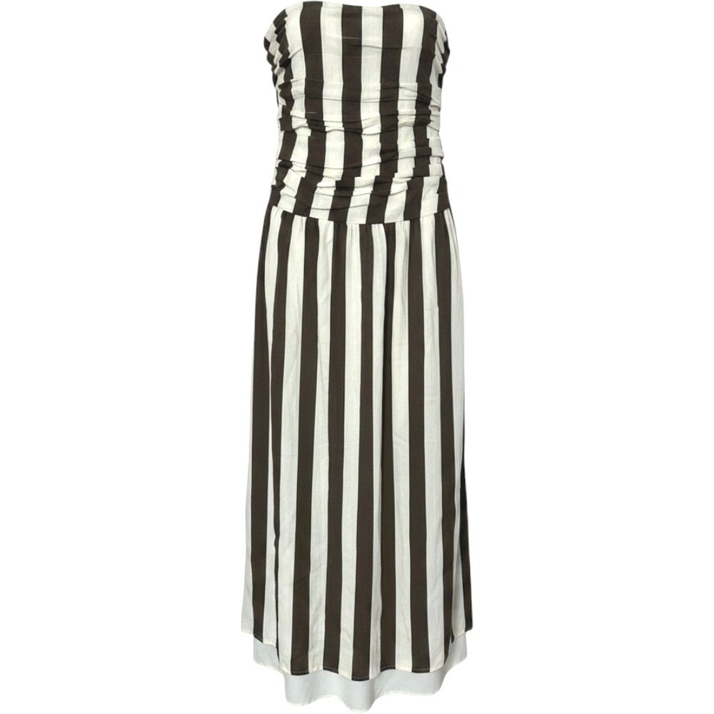 Moon River Dress Womens‎ M Brown Striped Strapless Smocked Midi Coastal Boho